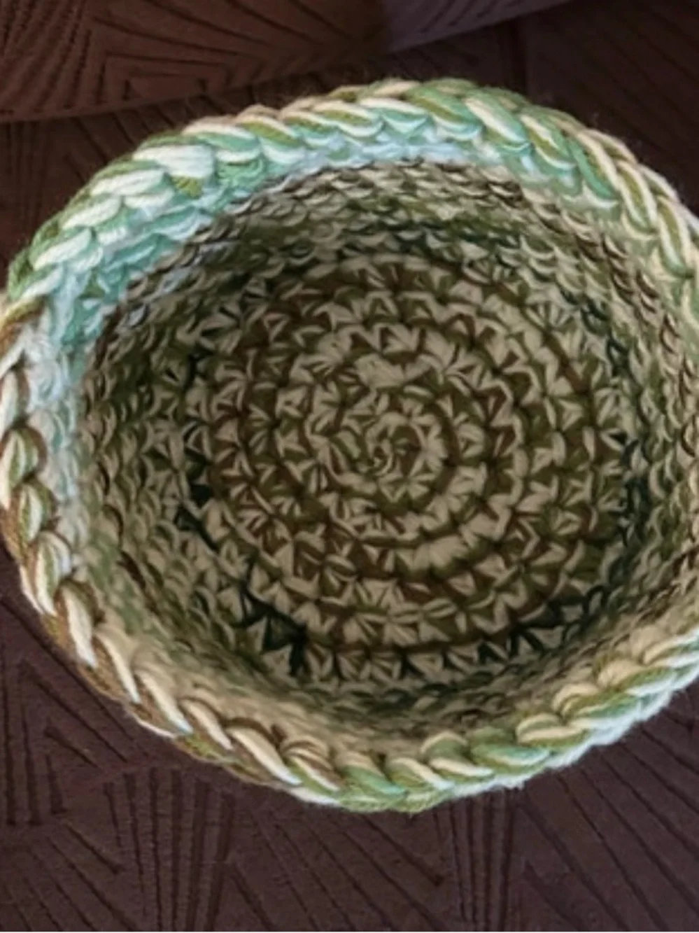 Handcrafted Green & White Crocheted Home Accent Basket